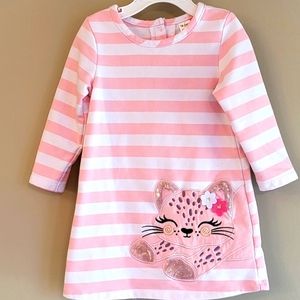 Light pink/white striped long sleeved dress with cat detail